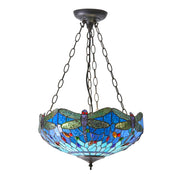 Endon Lighting - 64075 - Endon Tiffany Lighting 64075 Indoor Pendant Light Dragonfly blue Range 3 x 60W E27 GLS Dimmable