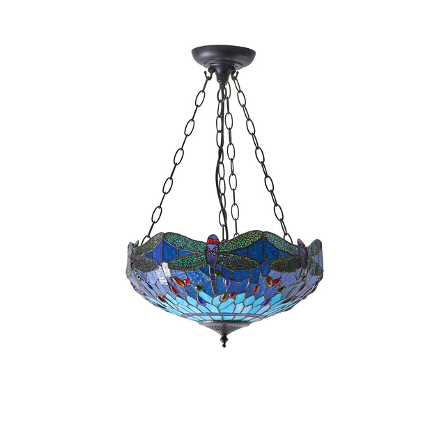 Endon Lighting - 64075 - Endon Tiffany Lighting 64075 Indoor Pendant Light Dragonfly blue Range 3 x 60W E27 GLS Dimmable