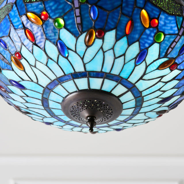 Endon Lighting - 64075 - Endon Tiffany Lighting 64075 Indoor Pendant Light Dragonfly blue Range 3 x 60W E27 GLS Dimmable