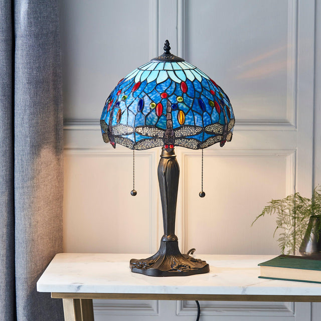 Endon Lighting - 64090 - Endon Tiffany Lighting 64090 Indoor Table Light Dragonfly blue Range 2 x 60W E27 GLS Non-dimmable