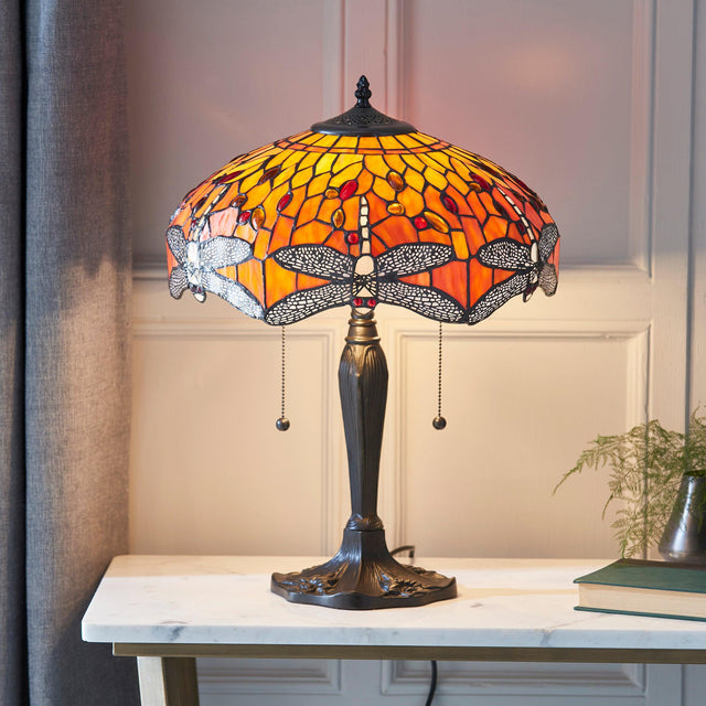 Endon Lighting - 64093 - Endon Tiffany Lighting 64093 Indoor Table Light Dragonfly flame Range 2 x 60W E27 GLS Non-dimmable