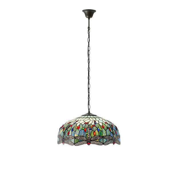 Endon Lighting - 66148 - Endon Tiffany Lighting 66148 Indoor Pendant Light Dragonfly blue Range 3 x 60W E27 GLS Dimmable