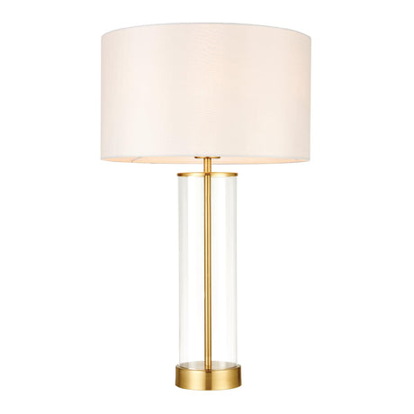 Endon Lighting - 68802 - Endon Lighting 68802 Lessina Indoor Table Lamps Satin brass plate, clear glass & vintage white fabric Dimmer included