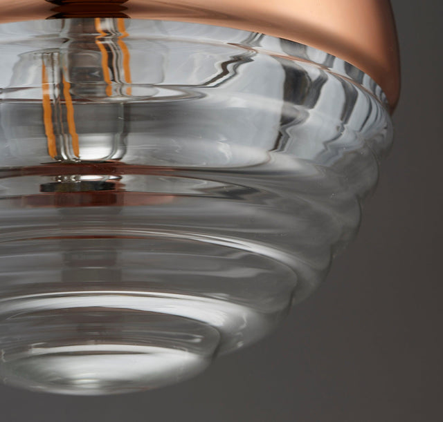 Endon Lighting - 68956 - Endon Lighting 68956 Paloma Indoor Pendant Light Copper & clear ribbed glass Dimmable