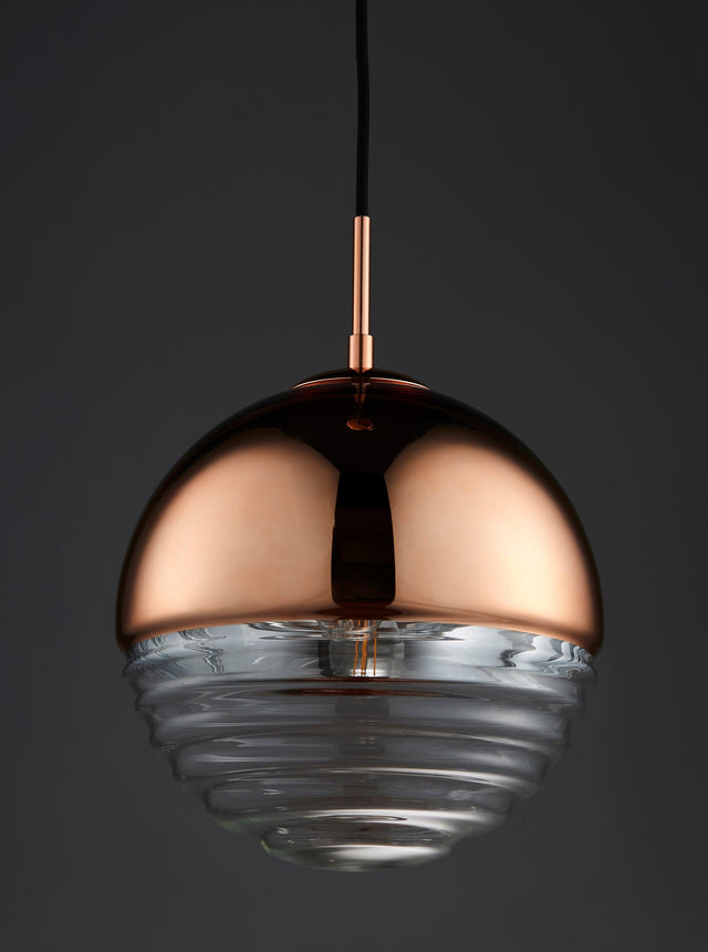 Endon Lighting - 68956 - Endon Lighting 68956 Paloma Indoor Pendant Light Copper & clear ribbed glass Dimmable