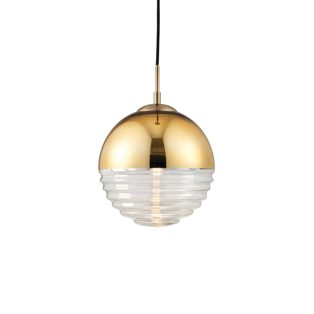 Endon Lighting - 68958 - Endon Lighting 68958 Paloma Indoor Pendant Light Gold effect plate & clear ribbed glass Dimmable