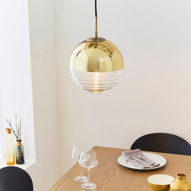 Endon Lighting - 68958 - Endon Lighting 68958 Paloma Indoor Pendant Light Gold effect plate & clear ribbed glass Dimmable