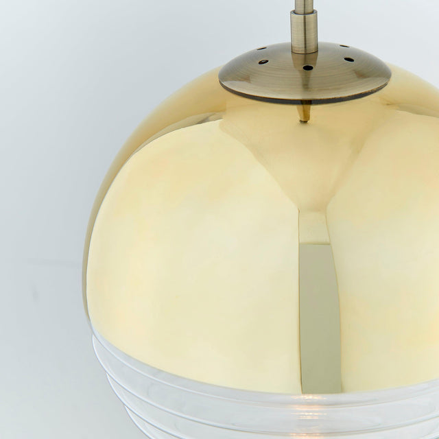 Endon Lighting - 68958 - Endon Lighting 68958 Paloma Indoor Pendant Light Gold effect plate & clear ribbed glass Dimmable