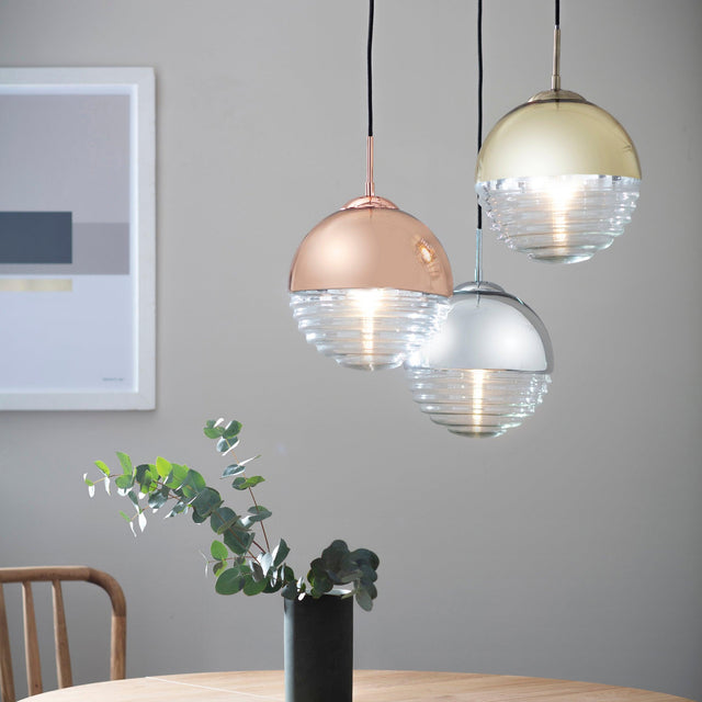 Endon Lighting - 68958 - Endon Lighting 68958 Paloma Indoor Pendant Light Gold effect plate & clear ribbed glass Dimmable