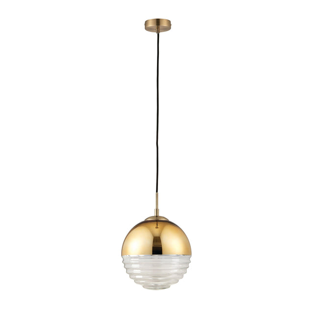 Endon Lighting - 68958 - Endon Lighting 68958 Paloma Indoor Pendant Light Gold effect plate & clear ribbed glass Dimmable