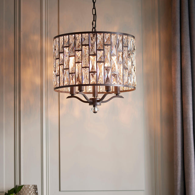 Endon Lighting - 69390 - Endon Lighting 69390 Belle Indoor Pendant Light Dark bronze paint & clear crystal Dimmable