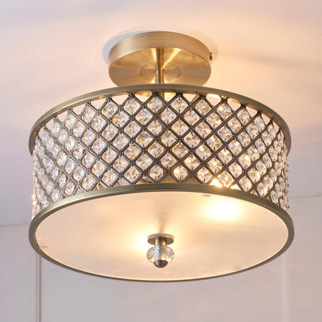 Endon Lighting - 70558 - Endon Lighting 70558 Hudson Indoor Flush Light Antique brass plate & clear crystal Dimmable