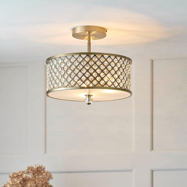 Endon Lighting - 70558 - Endon Lighting 70558 Hudson Indoor Flush Light Antique brass plate & clear crystal Dimmable