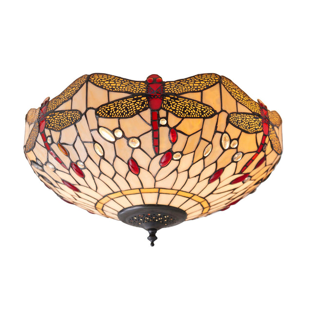 Endon Lighting - 70723 - Endon Tiffany Lighting 70723 Indoor Flush Light Dragonfly beige Range 2 x 60W E27 GLS Dimmable