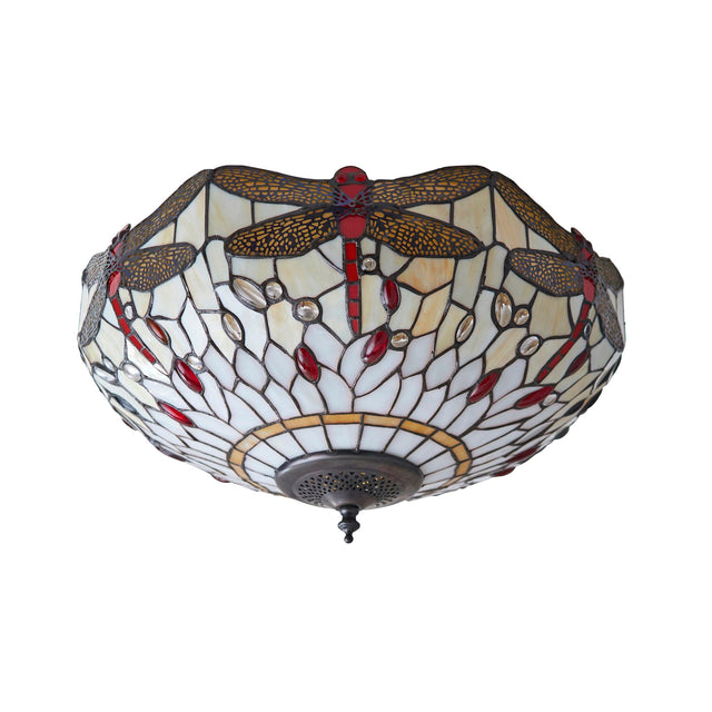 Endon Lighting - 70723 - Endon Tiffany Lighting 70723 Indoor Flush Light Dragonfly beige Range 2 x 60W E27 GLS Dimmable