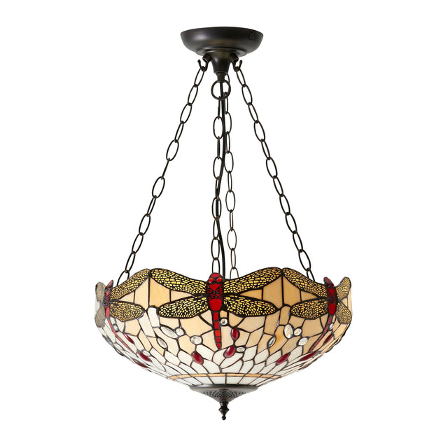 Endon Lighting - 70759 - Endon Tiffany Lighting 70759 Indoor Pendant Light Dragonfly beige Range 3 x 60W E27 GLS Dimmable