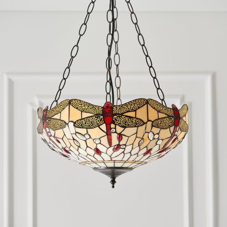 Endon Lighting - 70759 - Endon Tiffany Lighting 70759 Indoor Pendant Light Dragonfly beige Range 3 x 60W E27 GLS Dimmable