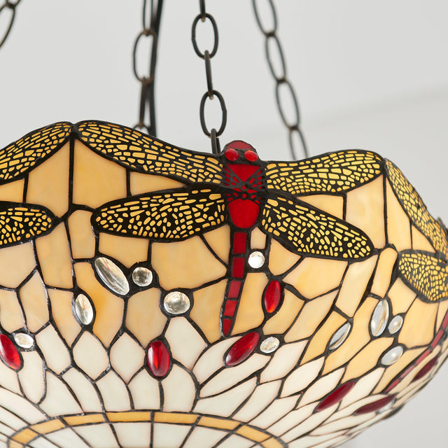 Endon Lighting - 70759 - Endon Tiffany Lighting 70759 Indoor Pendant Light Dragonfly beige Range 3 x 60W E27 GLS Dimmable