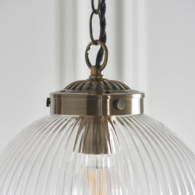 Endon Lighting - 71123 - Endon Lighting 71123 Brydon Indoor Pendant Light Antique brass plate & clear ribbed glass Dimmable