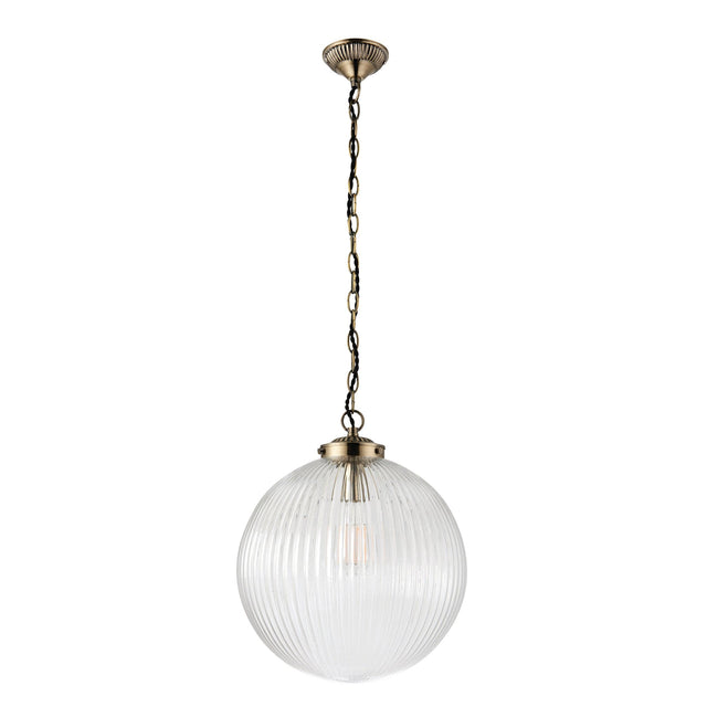 Endon Lighting - 71124 - Endon Lighting 71124 Brydon Indoor Pendant Light Antique brass plate & clear ribbed glass Dimmable