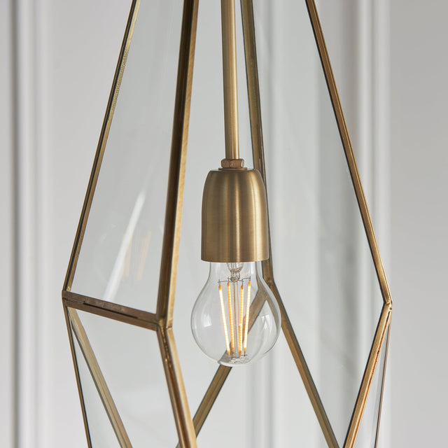 Endon Lighting - 73117 - Endon Lighting 73117 Avery Indoor Pendant Light Antique brass plate & clear glass Dimmable