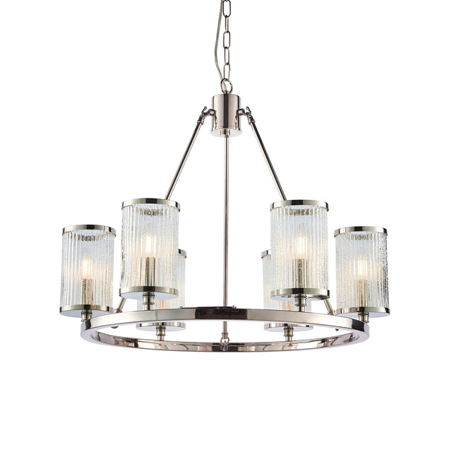 Endon Lighting - 74128 - Endon Lighting 74128 Easton Indoor Pendant Light Bright nickel plate & ribbed bubble glass Dimmable