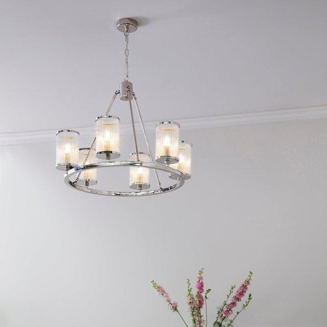 Endon Lighting - 74128 - Endon Lighting 74128 Easton Indoor Pendant Light Bright nickel plate & ribbed bubble glass Dimmable