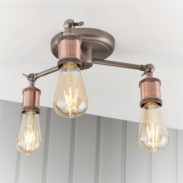 Endon Lighting - 76124 - Endon Lighting 76124 Hal Indoor Semi flush Light Aged pewter & aged copper plate Dimmable