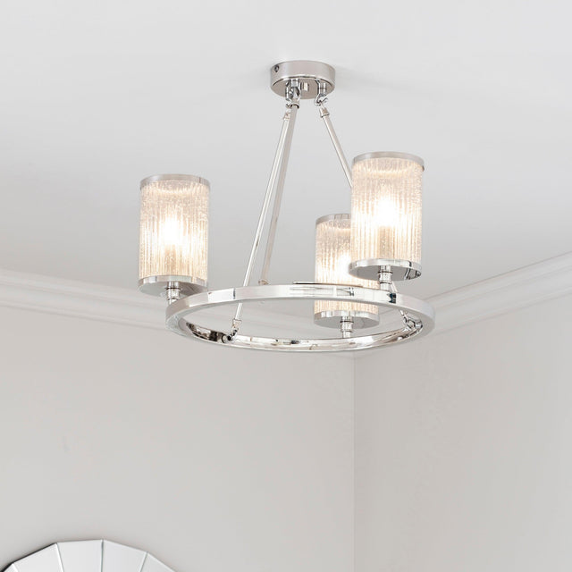 Endon Lighting - 76261 - Endon Lighting 76261 Easton Indoor Semi flush Light Bright nickel plate & ribbed bubble glass Dimmable