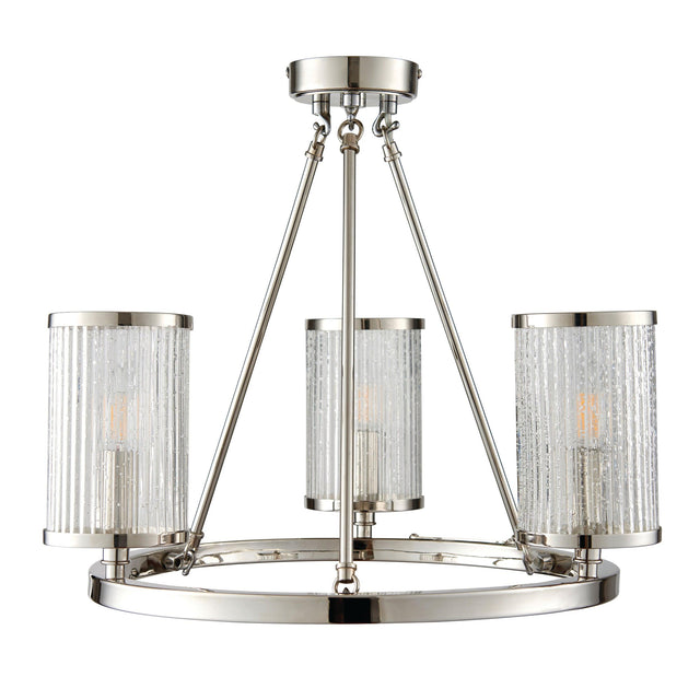 Endon Lighting - 76261 - Endon Lighting 76261 Easton Indoor Semi flush Light Bright nickel plate & ribbed bubble glass Dimmable