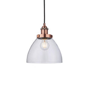 Endon Lighting - 76332 - Endon Lighting 76332 Hansen Indoor Pendant Light Aged copper plate & clear glass Dimmable