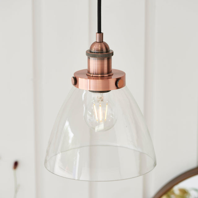 Endon Lighting - 76332 - Endon Lighting 76332 Hansen Indoor Pendant Light Aged copper plate & clear glass Dimmable