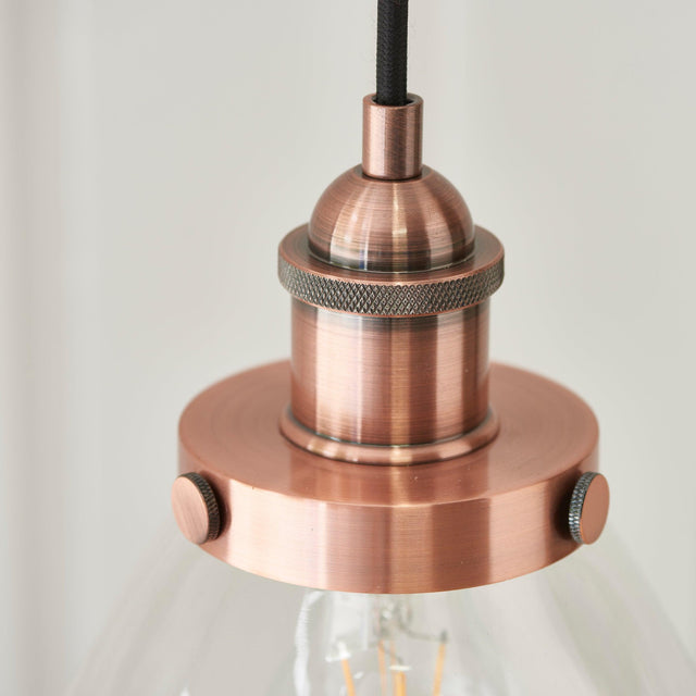 Endon Lighting - 76332 - Endon Lighting 76332 Hansen Indoor Pendant Light Aged copper plate & clear glass Dimmable