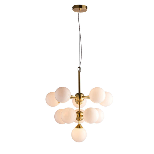 Endon Lighting - 76500 - Endon Lighting 76500 Oscar Indoor Pendant Light Satin brass plate & gloss white glass Dimmable