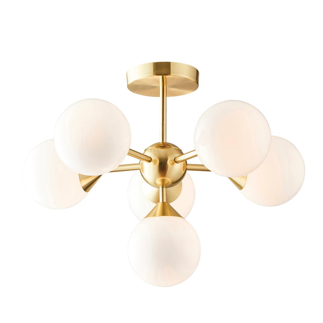 Endon Lighting - 76501 - Endon Lighting 76501 Oscar Indoor Semi flush Light Satin brass plate & gloss white glass Dimmable