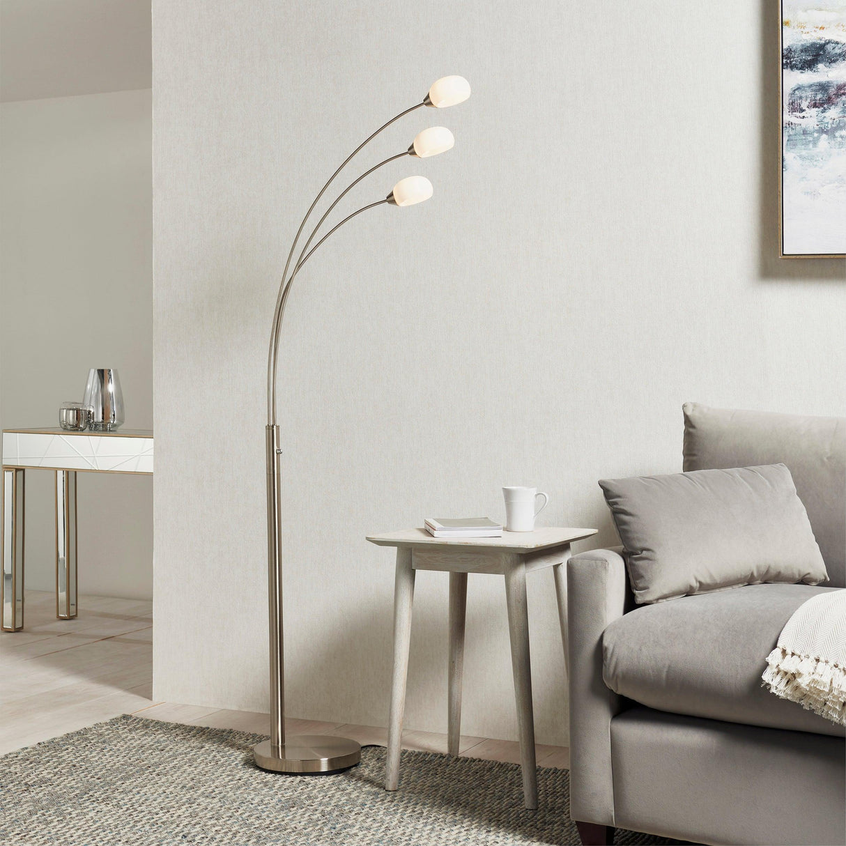 Endon Lighting - 76567 - Endon Lighting 76567 Jaspa Indoor Floor Lamps Satin nickel plate & white glass Dimmer included