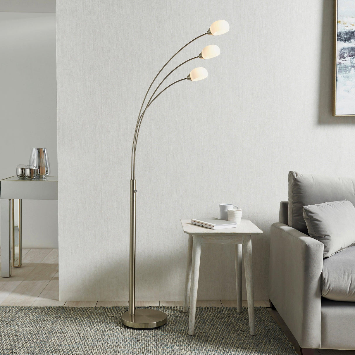 Endon Lighting - 76567 - Endon Lighting 76567 Jaspa Indoor Floor Lamps Satin nickel plate & white glass Dimmer included