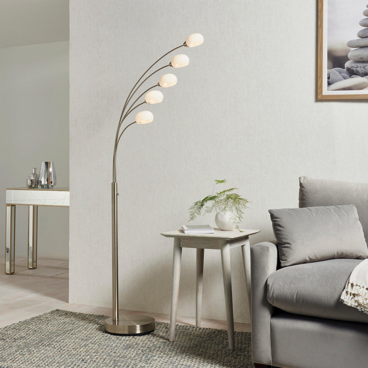 Endon Lighting - 76568 - Endon Lighting 76568 Jaspa Indoor Floor Lamps Satin nickel plate & white glass Dimmer included