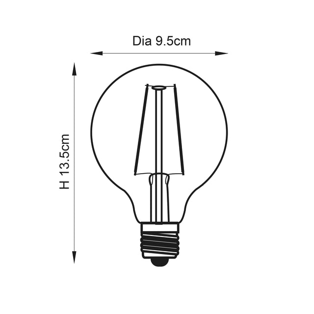 Endon Lighting - 77108 - Endon Lighting 77108 E27 LED filament globe Un-Zoned Accessories Clear glass Non-dimmable