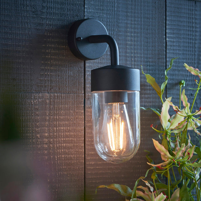 Endon Lighting - 79792 - Endon Lighting 79792 North Outdoor Wall Light Textured matt black & clear glass Dimmable