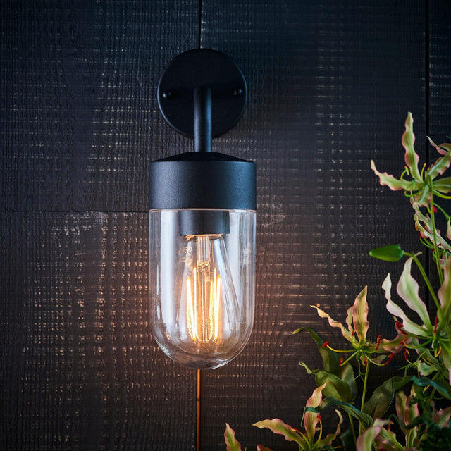 Endon Lighting - 79792 - Endon Lighting 79792 North Outdoor Wall Light Textured matt black & clear glass Dimmable