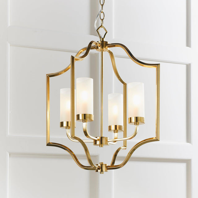 Endon Lighting - 81914 - Endon Lighting 81914 Edrea Indoor Pendant Light Satin brass plate & frosted glass Dimmable