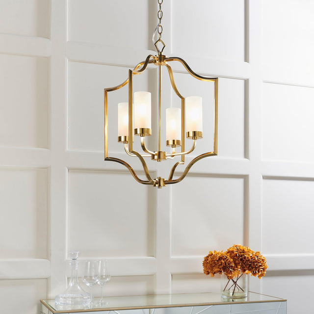 Endon Lighting - 81914 - Endon Lighting 81914 Edrea Indoor Pendant Light Satin brass plate & frosted glass Dimmable