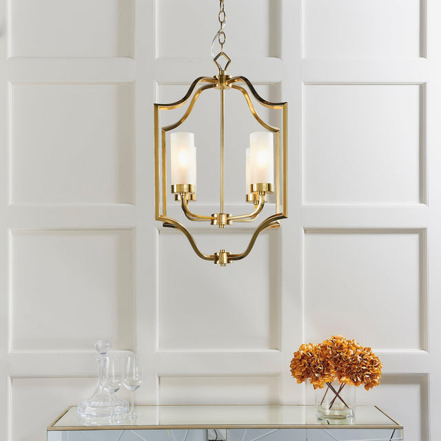 Endon Lighting - 81914 - Endon Lighting 81914 Edrea Indoor Pendant Light Satin brass plate & frosted glass Dimmable