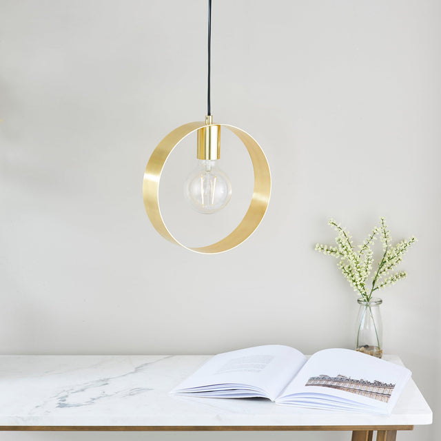 Endon Lighting - 81921 - Endon Lighting 81921 Hoop Indoor Pendant Light Brushed brass plate Dimmable