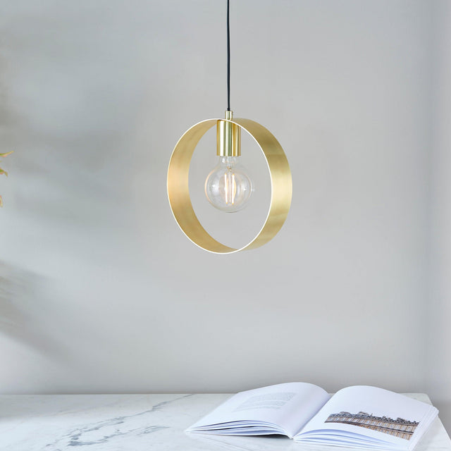 Endon Lighting - 81921 - Endon Lighting 81921 Hoop Indoor Pendant Light Brushed brass plate Dimmable