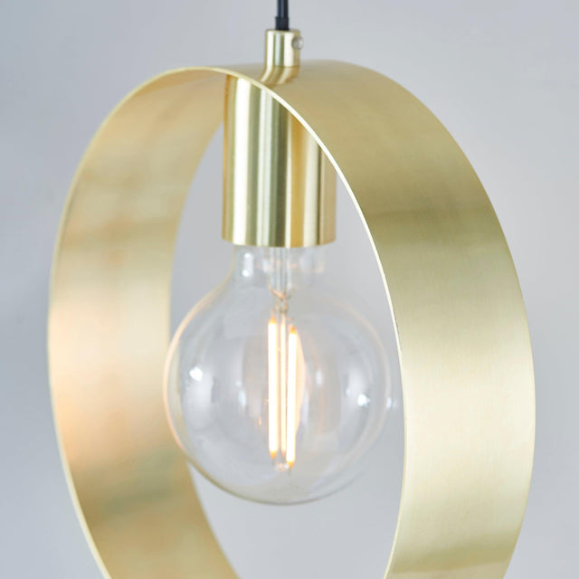 Endon Lighting - 81921 - Endon Lighting 81921 Hoop Indoor Pendant Light Brushed brass plate Dimmable