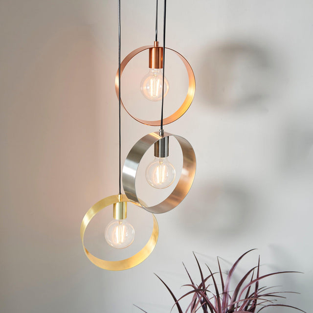 Endon Lighting - 81922 - Endon Lighting 81922 Hoop Indoor Pendant Light Brushed brass, nickel & copper plate Dimmable