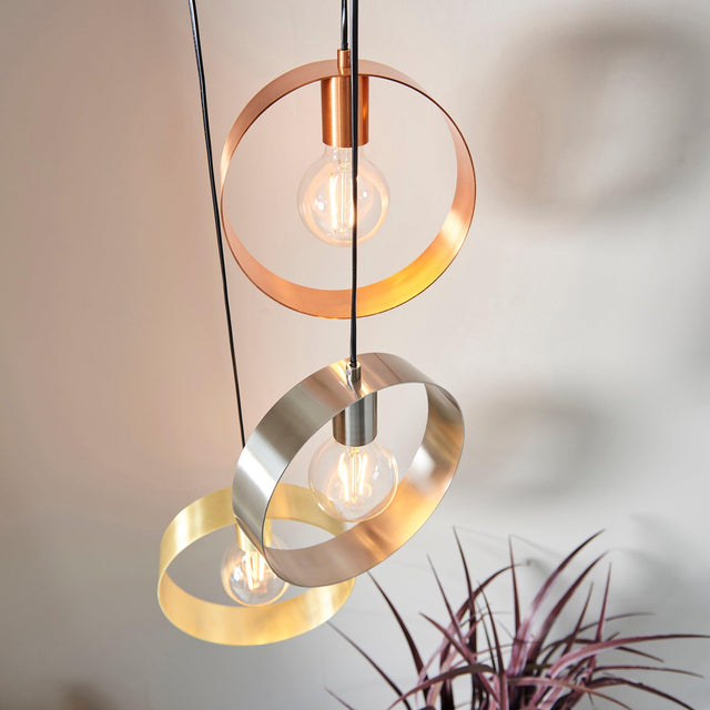 Endon Lighting - 81922 - Endon Lighting 81922 Hoop Indoor Pendant Light Brushed brass, nickel & copper plate Dimmable