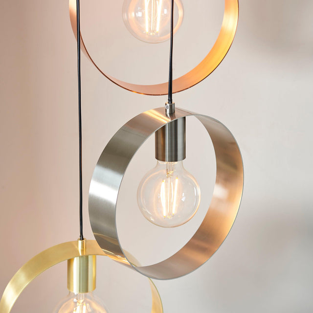 Endon Lighting - 81922 - Endon Lighting 81922 Hoop Indoor Pendant Light Brushed brass, nickel & copper plate Dimmable